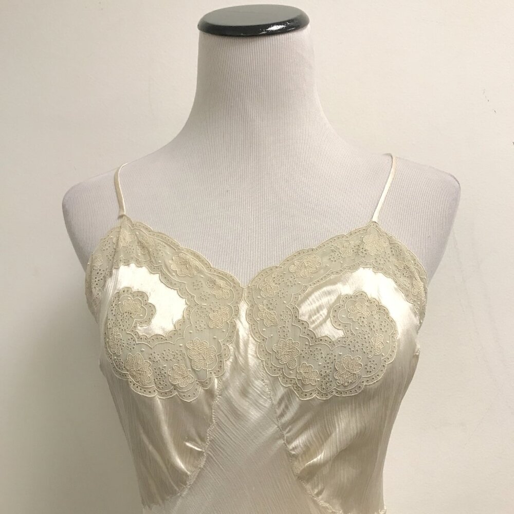 Vintage lace silk gown spaghetti straps maxi gown chemise lingerie M romantic - Picture 3 of 6
